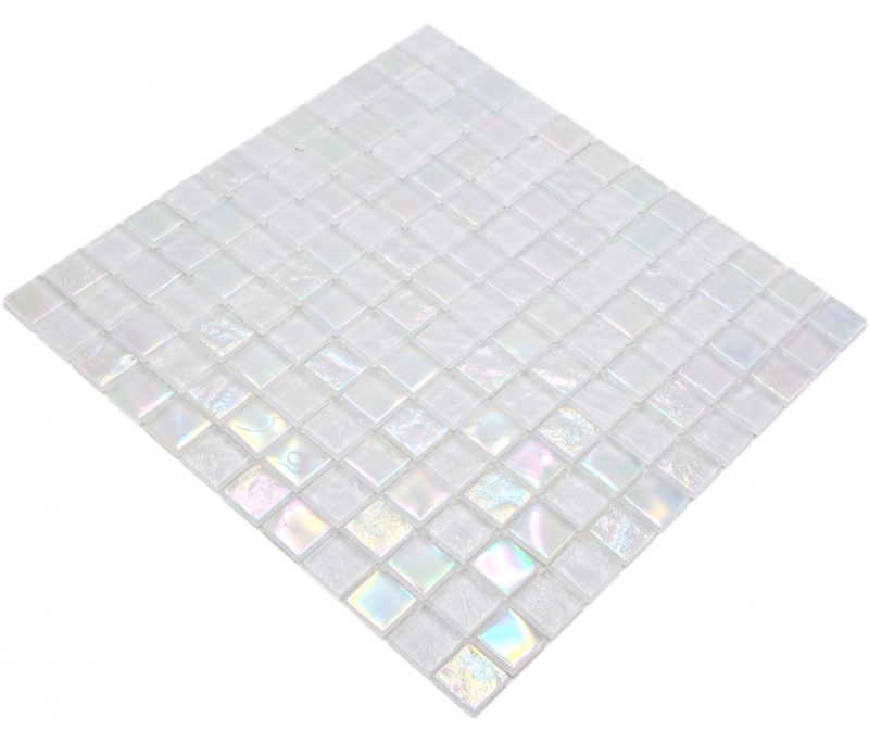Mosaico in vetro dipinto a mano piccola infradito iridescente bianco multicolore MOS65-S10_m