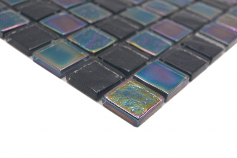 Mosaico di vetro dipinto a mano piccola infradito iridescente nero zaffiro multicolore MOS65-S65_m