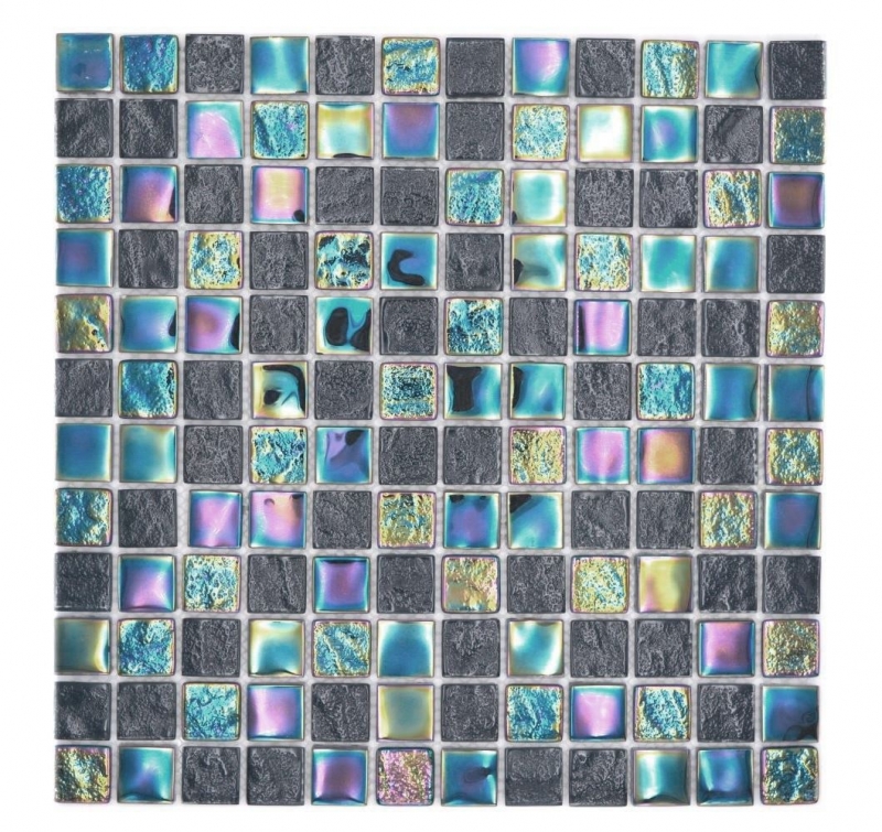 Mosaico di vetro dipinto a mano piccola infradito iridescente nero zaffiro multicolore MOS65-S65_m