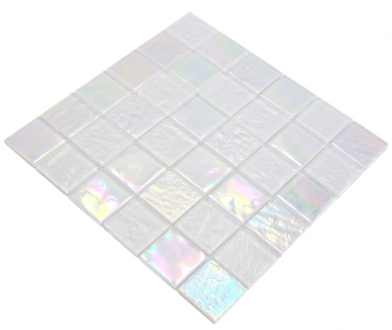 Mosaico di vetro dipinto a mano, infradito medio bianco iridescente multicolore MOS66-S10-48_m