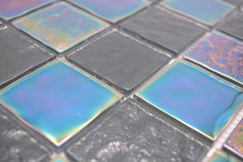 Mosaico in vetro dipinto a mano medio infradito iridescente nero multicolore MOS66-S65-48_m