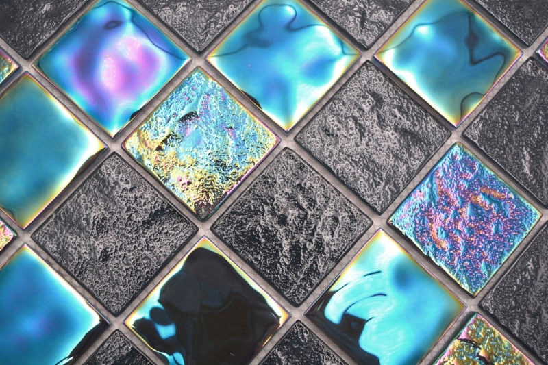 Mosaico in vetro dipinto a mano medio infradito iridescente nero multicolore MOS66-S65-48_m