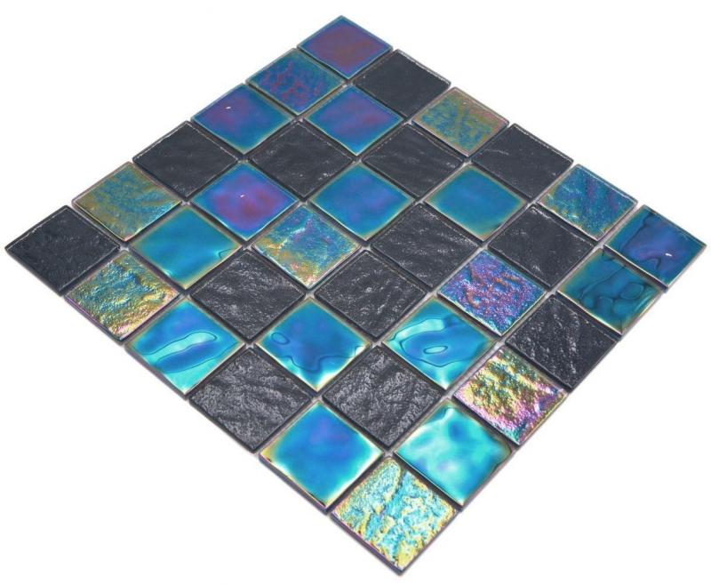 Mosaico in vetro dipinto a mano medio infradito iridescente nero multicolore MOS66-S65-48_m