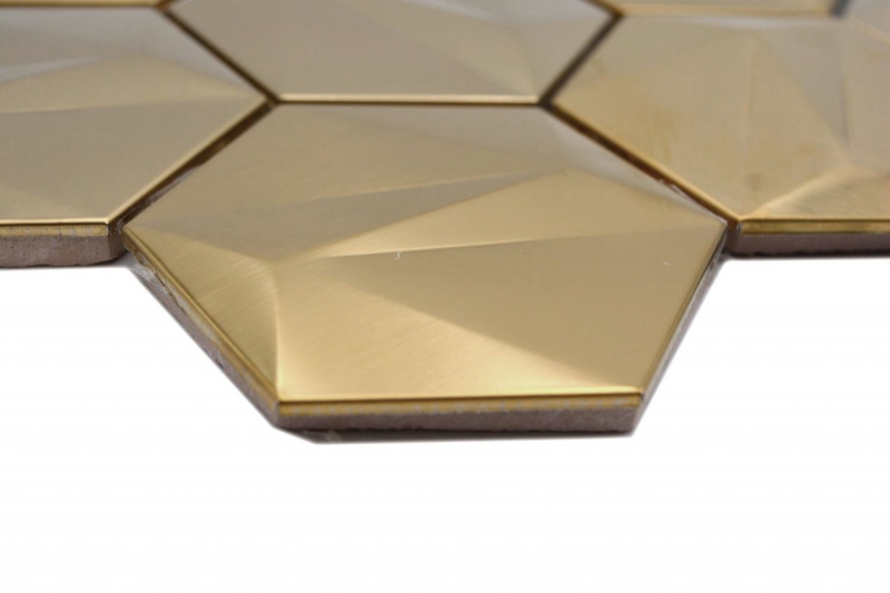 Piastrelle di mosaico esagonale in acciaio inox dipinte a mano 3D acciaio oro lucido/opaco MOS128-GO_m