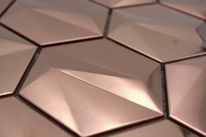 Piastrelle di mosaico esagonale in acciaio inox dipinte a mano 3D acciaio oro rosa lucido/opaco MOS128-BR_m