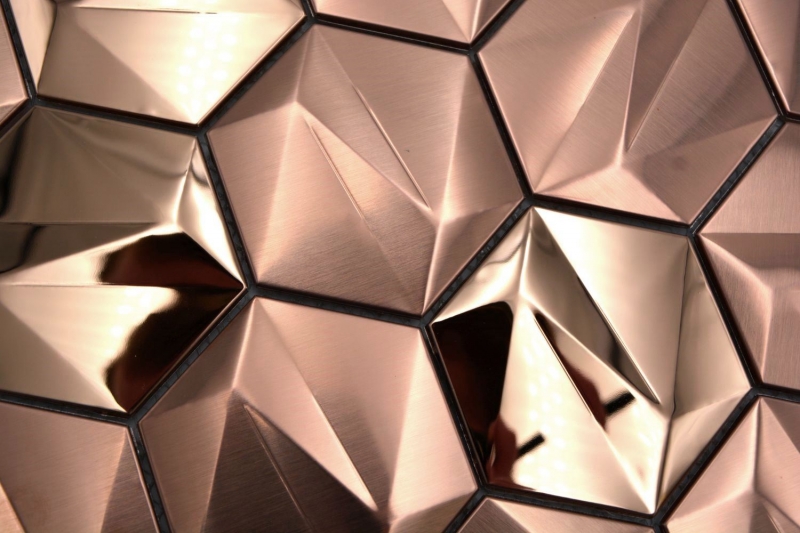 Piastrelle di mosaico esagonale in acciaio inox dipinte a mano 3D acciaio oro rosa lucido/opaco MOS128-BR_m