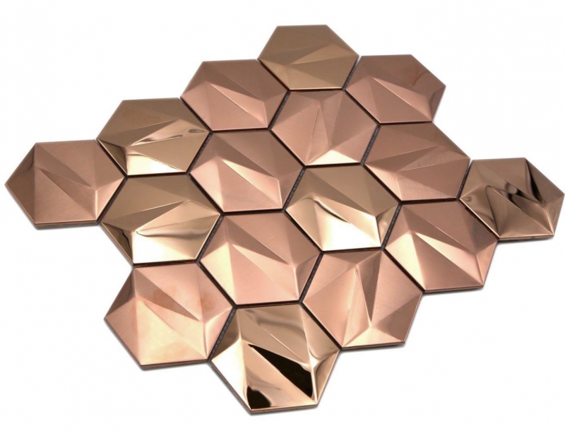 Piastrelle di mosaico esagonale in acciaio inox dipinte a mano 3D acciaio oro rosa lucido/opaco MOS128-BR_m