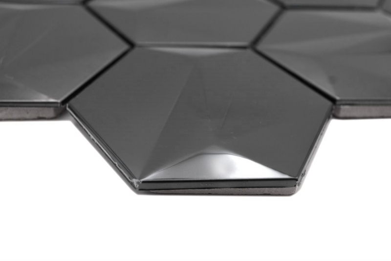 Piastrelle di mosaico esagonali in acciaio inox dipinte a mano 3D acciaio tungsteno lucido/opaco MOS128-PL_m