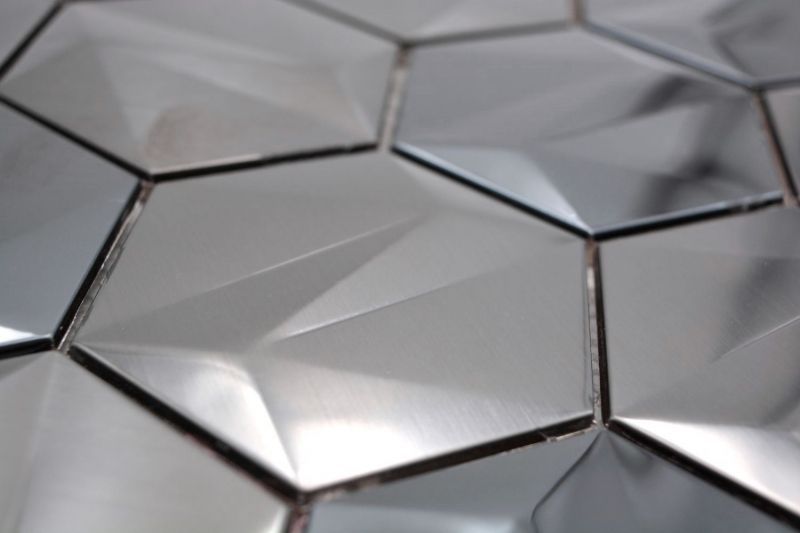 Piastrelle di mosaico esagonali in acciaio inox dipinte a mano 3D acciaio tungsteno lucido/opaco MOS128-PL_m