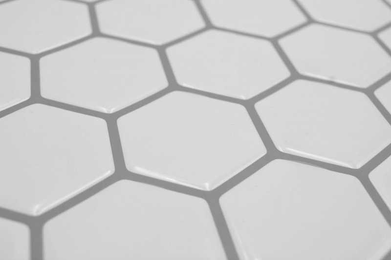 Campione a mano pellicola autoadesiva per mosaico in vinile aspetto esagono bianco MOS200-H01_m