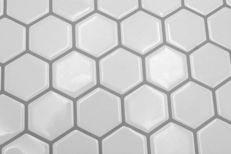 Campione a mano pellicola autoadesiva per mosaico in vinile aspetto esagono bianco MOS200-H01_m