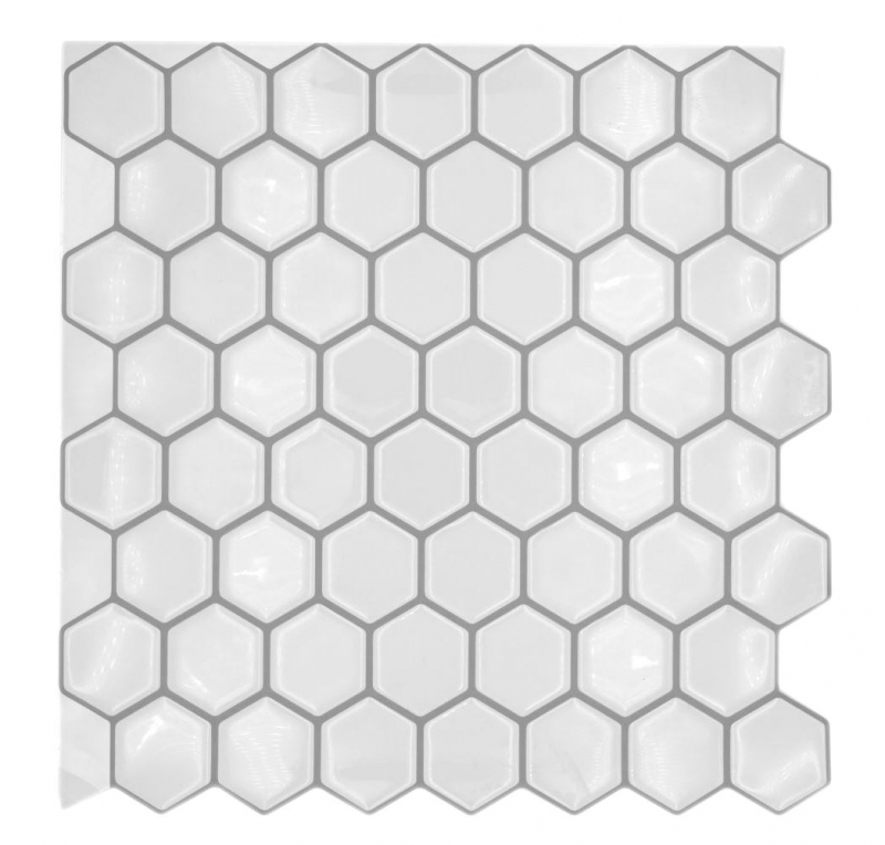 Campione a mano pellicola autoadesiva per mosaico in vinile aspetto esagono bianco MOS200-H01_m