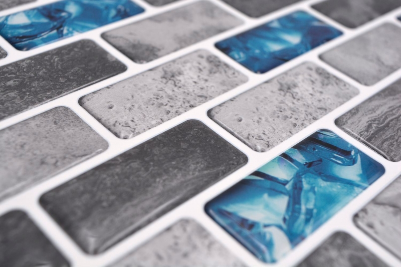 Campione a mano pellicola autoadesiva per mosaico in vinile rettangolo composito grigio blu iridescente MOS200-MS8_m