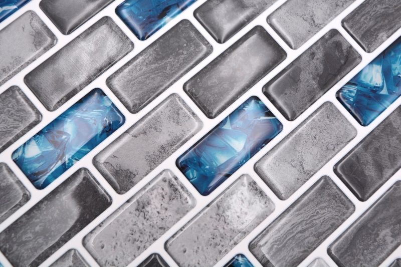 Campione a mano pellicola autoadesiva per mosaico in vinile rettangolo composito grigio blu iridescente MOS200-MS8_m