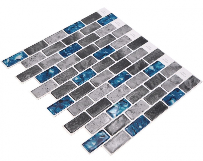 Campione a mano pellicola autoadesiva per mosaico in vinile rettangolo composito grigio blu iridescente MOS200-MS8_m