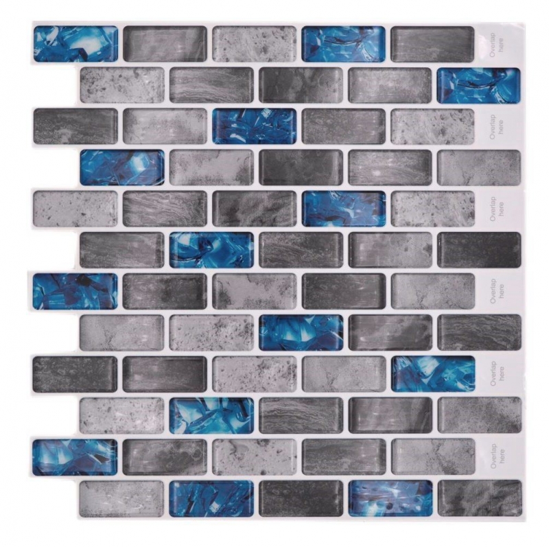 Campione a mano pellicola autoadesiva per mosaico in vinile rettangolo composito grigio blu iridescente MOS200-MS8_m