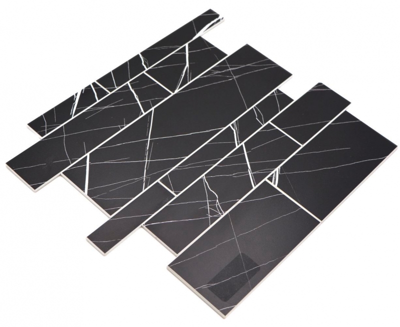 Campione manuale di mosaico autoadesivo in vinile effetto pietra nero bianco effetto Carrara rettangolare MOS200-SP04_m