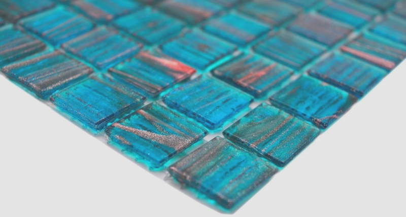Mosaico di vetro dipinto a mano tessere di mosaico blu turchese perla genziana rame iridescente MOS230-G62_m
