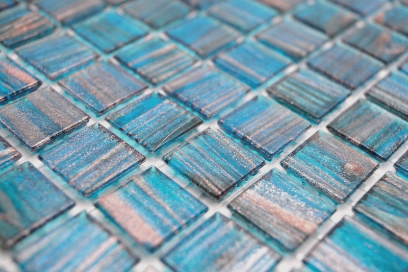 Mosaico di vetro dipinto a mano tessere di mosaico blu turchese perla genziana rame iridescente MOS230-G62_m