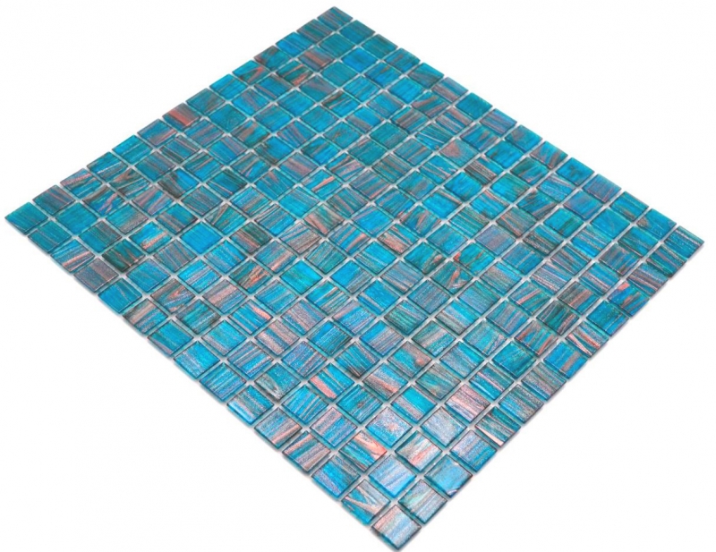 Mosaico di vetro dipinto a mano tessere di mosaico blu turchese perla genziana rame iridescente MOS230-G62_m
