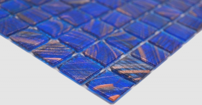 Mosaico di vetro dipinto a mano tessere di mosaico blu segnale blu rame iridescente MOS230-G17_m