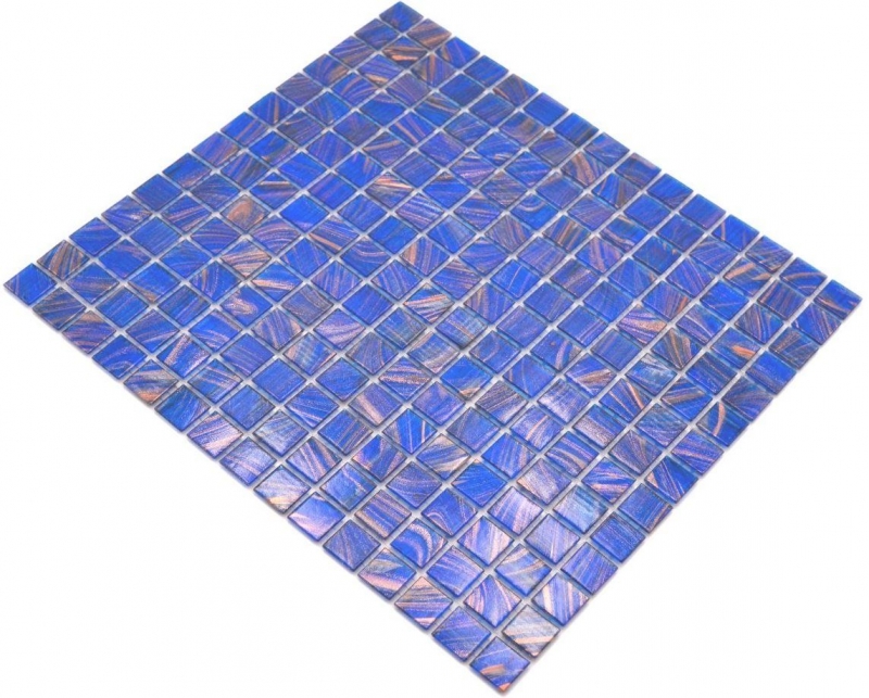Mosaico di vetro dipinto a mano tessere di mosaico blu segnale blu rame iridescente MOS230-G17_m