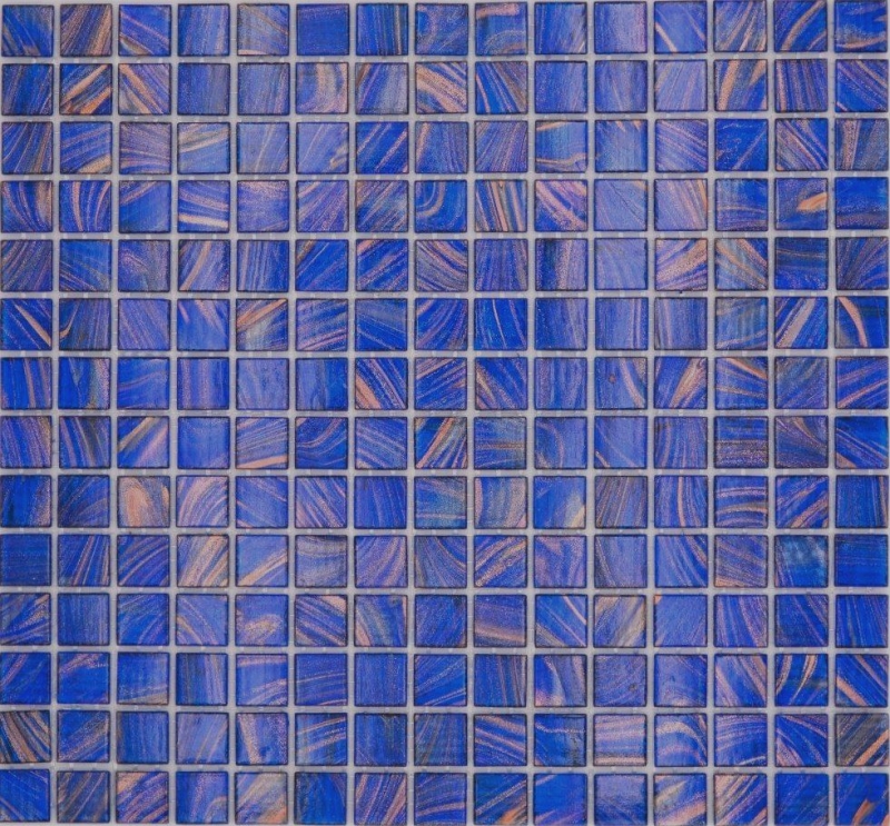 Mosaico di vetro dipinto a mano tessere di mosaico blu segnale blu rame iridescente MOS230-G17_m