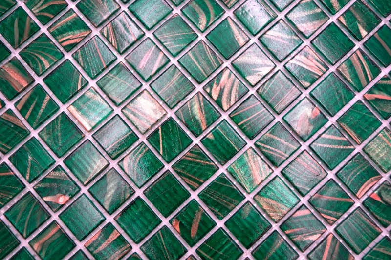 Mosaico in vetro dipinto a mano tessere di mosaico verde opale rame iridescente MOS230-G28_m