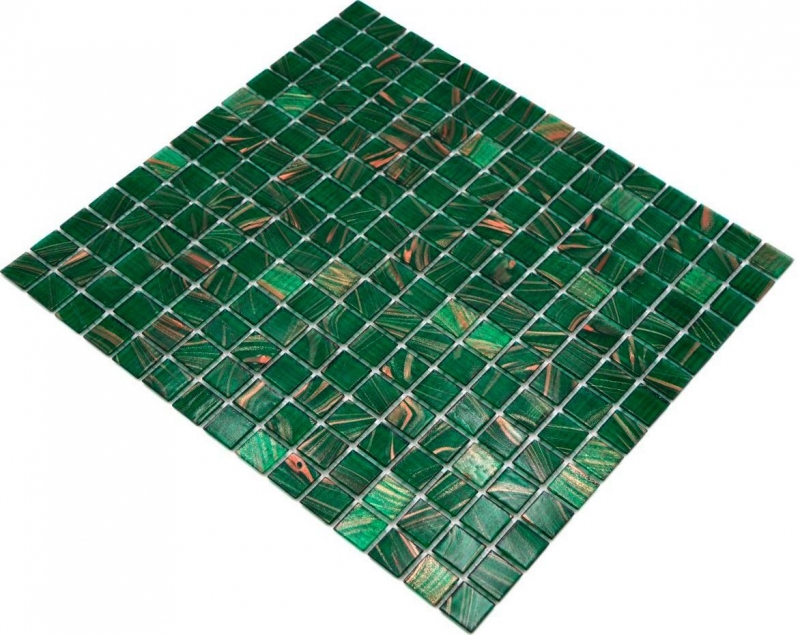 Mosaico in vetro dipinto a mano tessere di mosaico verde opale rame iridescente MOS230-G28_m