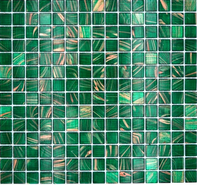 Mosaico in vetro dipinto a mano tessere di mosaico verde opale rame iridescente MOS230-G28_m
