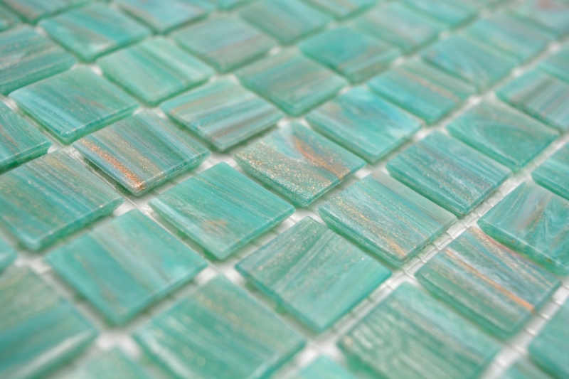 Mosaico di vetro dipinto a mano tessere di mosaico verde turchese rame iridescente MOS230-G65_m