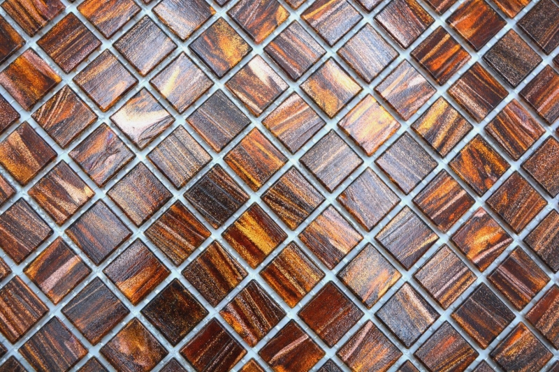 Mosaico in vetro dipinto a mano Mosaico in vetro marrone scuro Oro Rame iridescente MOS230-G36_m