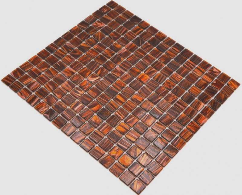Mosaico in vetro dipinto a mano Mosaico in vetro marrone scuro Oro Rame iridescente MOS230-G36_m