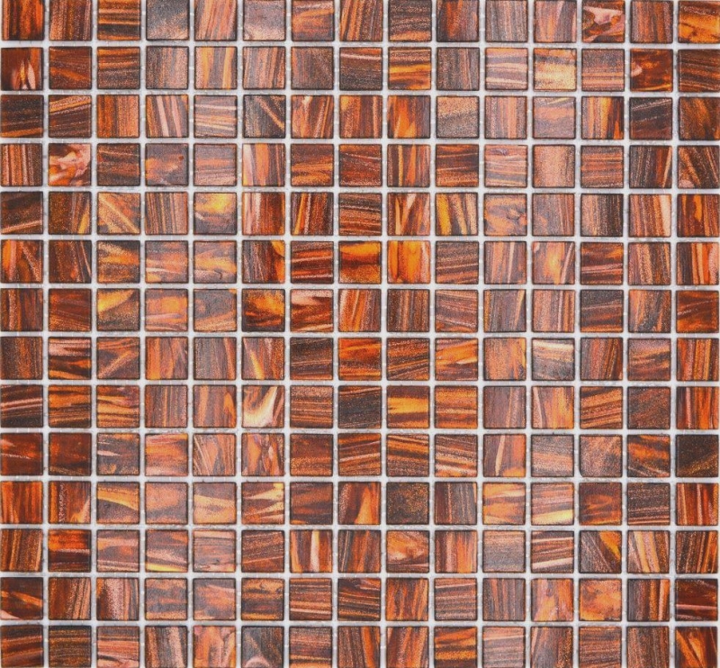 Mosaico in vetro dipinto a mano Mosaico in vetro marrone scuro Oro Rame iridescente MOS230-G36_m