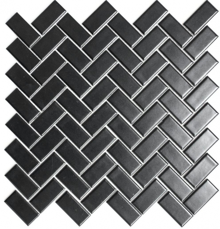 Mosaico in ceramica a spina di pesce nero opaco MOS24-CHB06BM_f