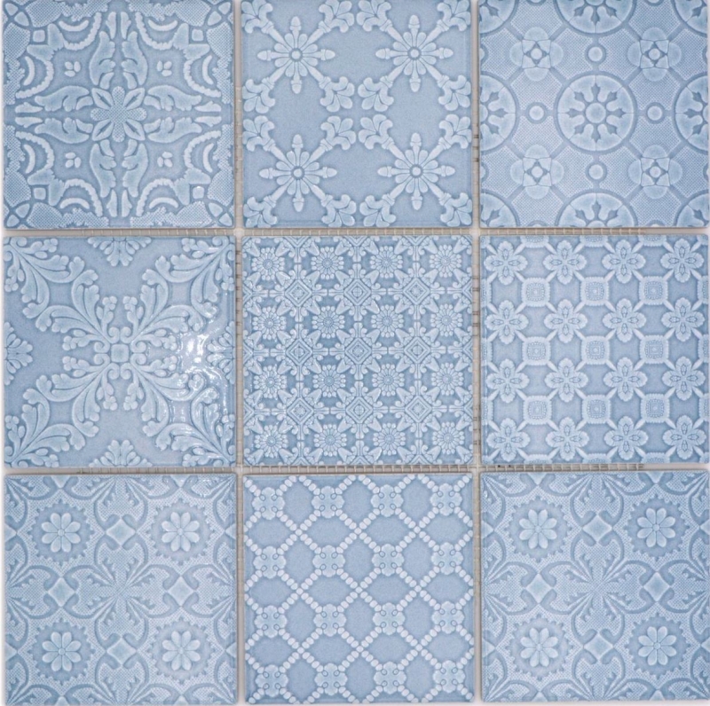 Jasba Clara mosaico in ceramica gres nordico blu lucido look retrò cucina bagno doccia MOSJBC135 1 tappetino