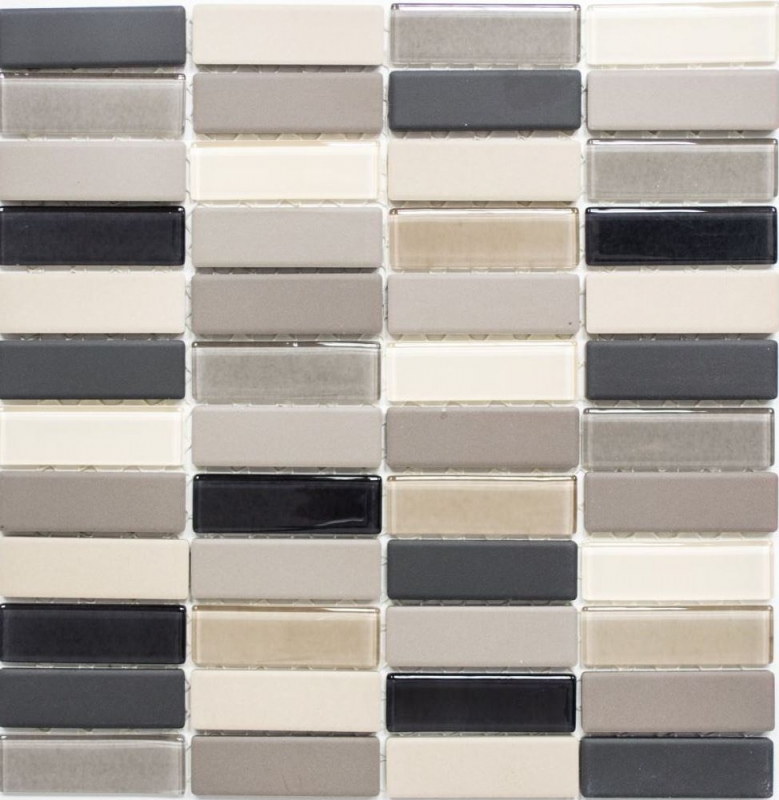 Piastrella di mosaico in ceramica beige chiaro aste grigie non smaltate in vetro MOS24-CUSTG61_f