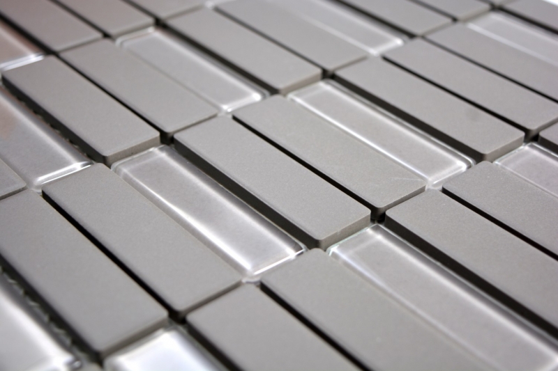 Piastrella di mosaico in ceramica tondini grigio vetro non smaltato MOS24-0204_f