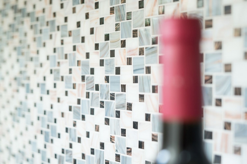 Combinazione di tessere di mosaico in vetro Goldstar grigio bianco MOS57-K01_f | 10 tappetini di mosaico