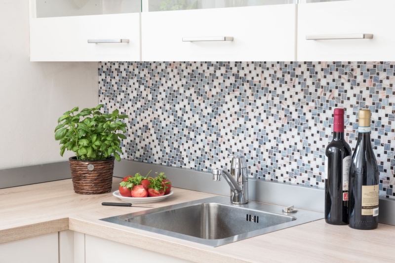 Combinazione di tessere di mosaico in vetro Goldstar grigio bianco MOS57-K01_f | 10 tappetini di mosaico
