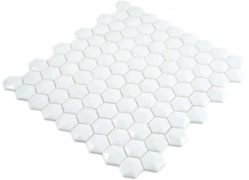 Mosaico di vetro esagonale esagonale mosaico bianco 3D mosaico piastrelle parete backsplash cucina bagno MOS11-AR01