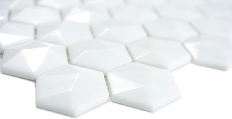 Mosaico di vetro esagonale esagonale mosaico bianco 3D mosaico piastrelle parete backsplash cucina bagno MOS11-AR01