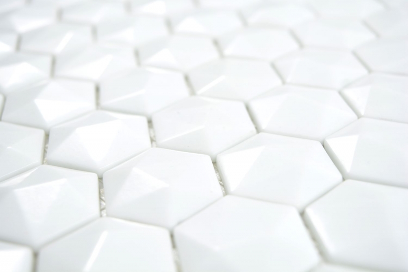 Mosaico di vetro esagonale esagonale mosaico bianco 3D mosaico piastrelle parete backsplash cucina bagno MOS11-AR01