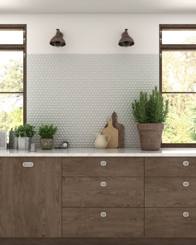 Mosaico di vetro esagonale esagonale mosaico bianco 3D mosaico piastrelle parete backsplash cucina bagno MOS11-AR01