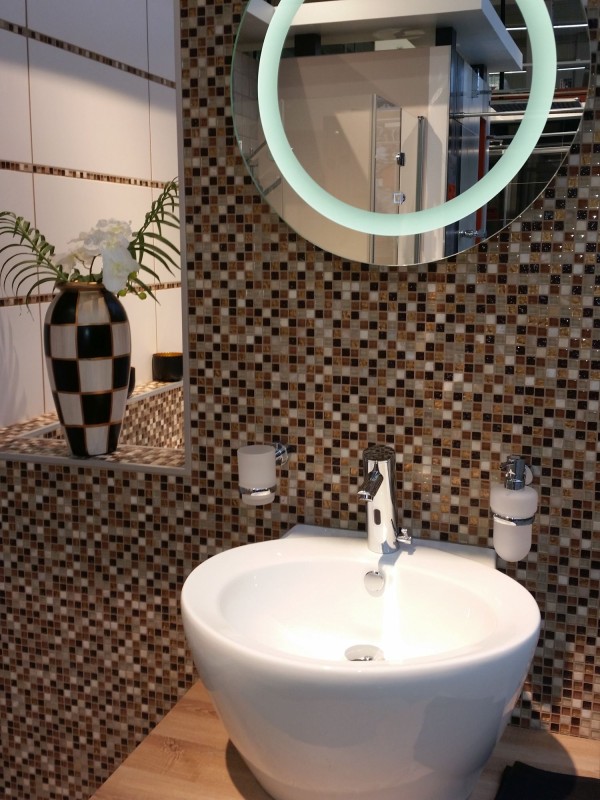 Mosaico di vetro in pietra naturale beige marrone crema ocra arancione - MOS92-1206