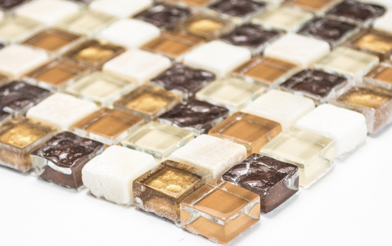 Mosaico di vetro in pietra naturale beige marrone crema ocra arancione - MOS92-1206