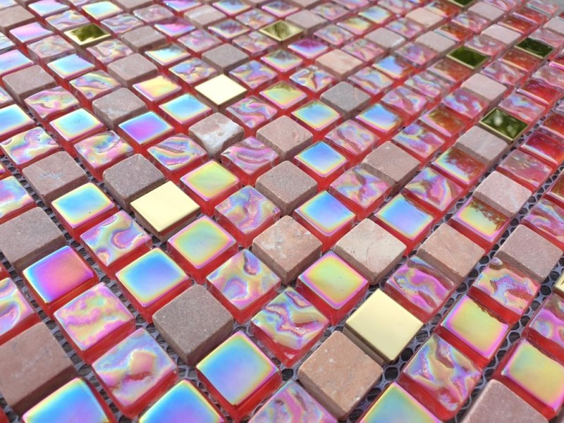 Piastrella di mosaico Traslucido rosso rosa oro Mosaico di vetro Pietra di cristallo EP rosso rosa oro MOS92-1208