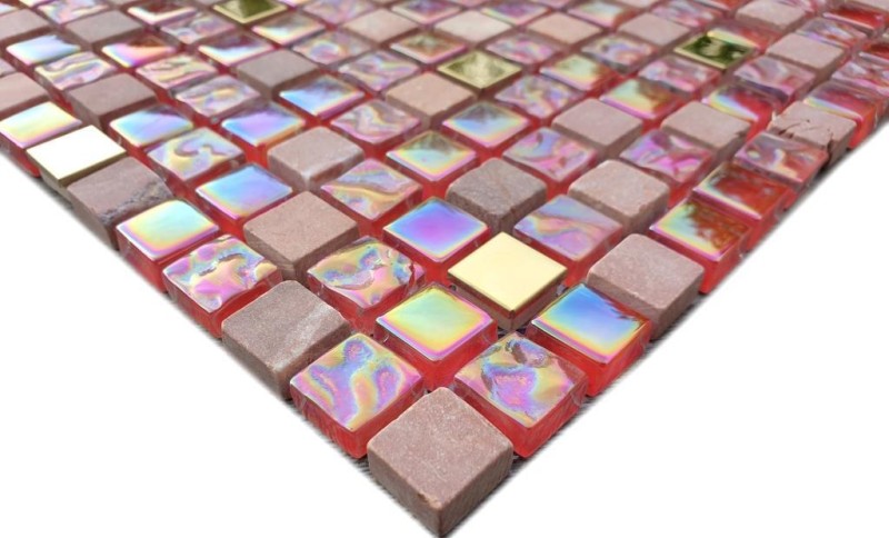 Piastrella di mosaico Traslucido rosso rosa oro Mosaico di vetro Pietra di cristallo EP rosso rosa oro MOS92-1208