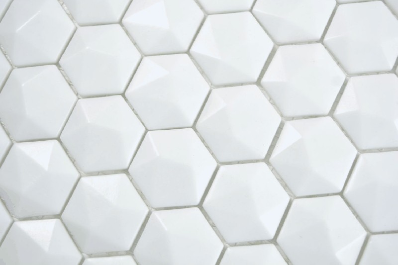 Campione a mano Esagono ECO tinta unita bianco 3D piastrelle parete backsplash cucina doccia bagno MOS11-AR01_m