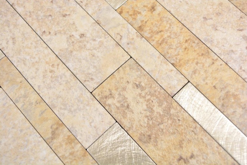 Motivo a mano in vinile composito effetto pietra Limestone marrone/oro piastrelle a mosaico per pareti MOS200-36LBG